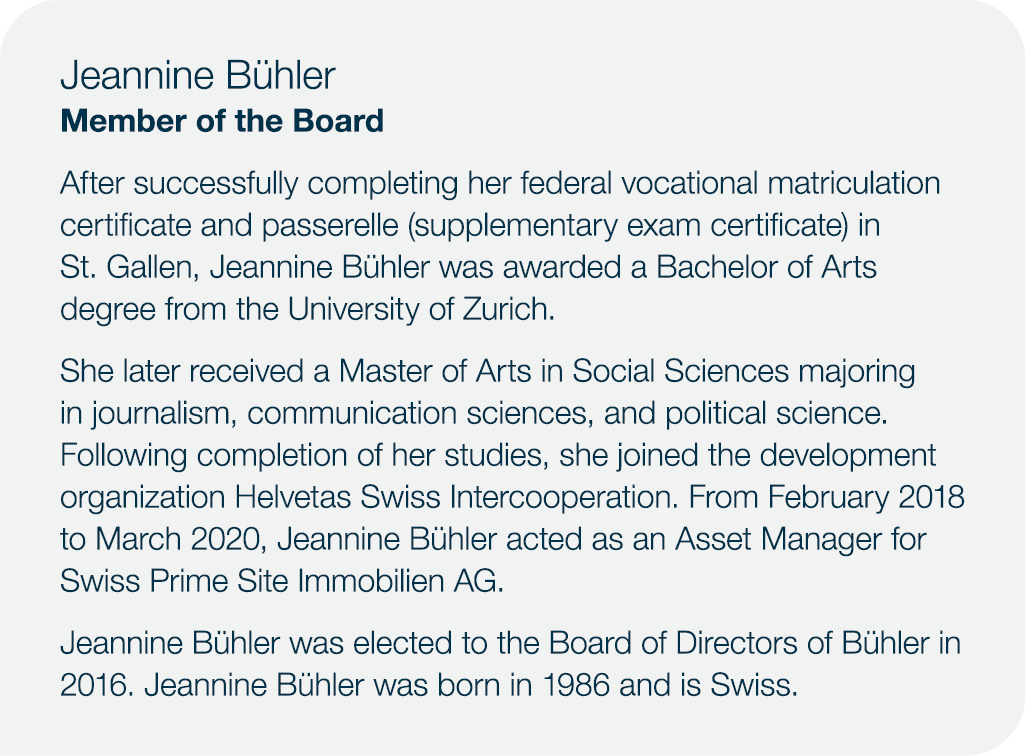 Jeannine Bühler Member of the Board After successfully completing her federal vocational matriculation certificate an   