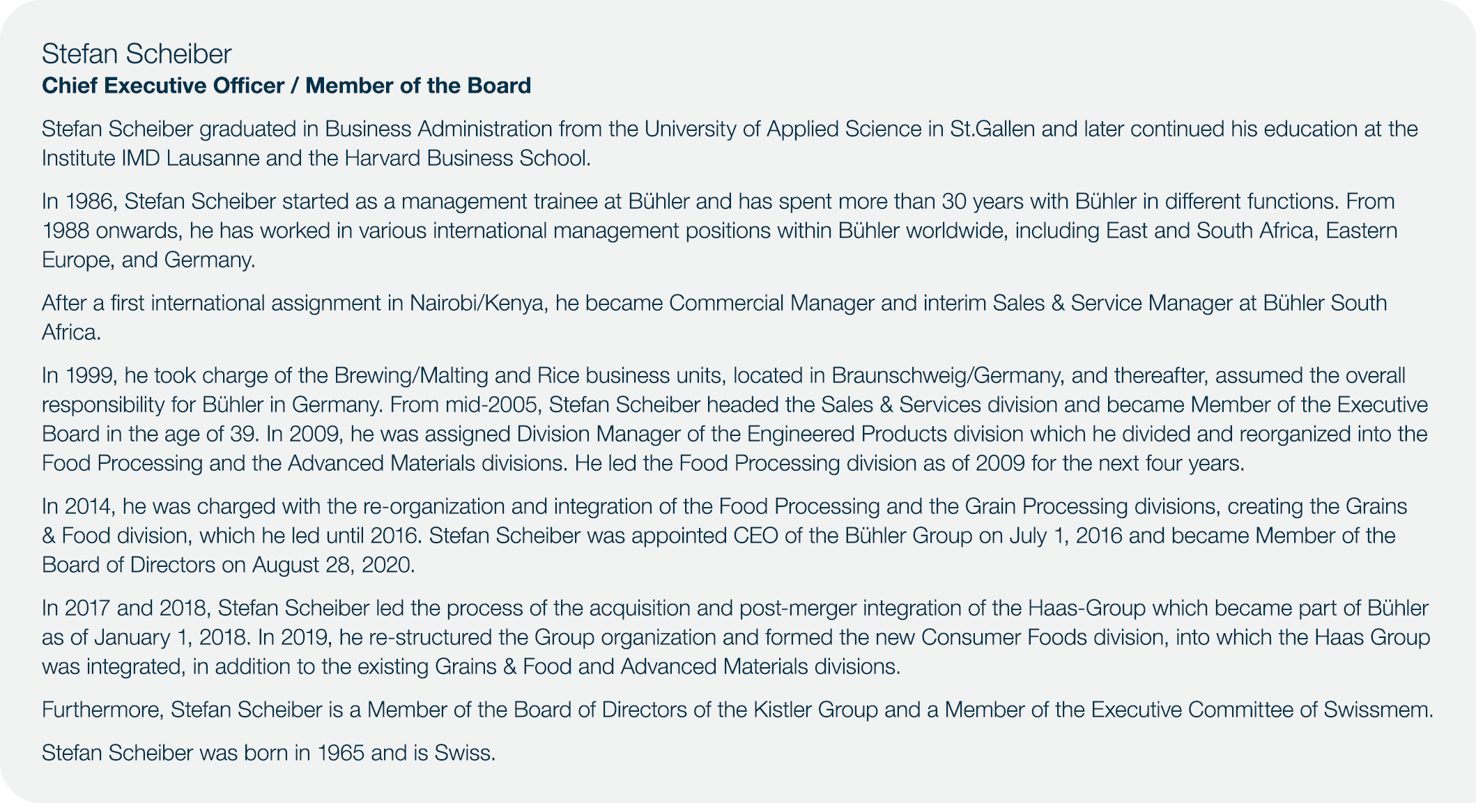 Stefan Scheiber Chief Executive Officer   Member of the Board Stefan Scheiber graduated in Business Administration fr   