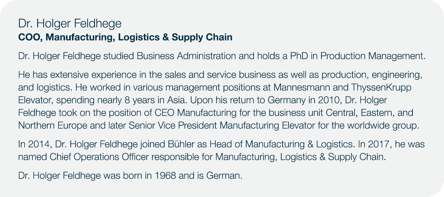 Dr  Holger Feldhege COO, Manufacturing, Logistics & Supply Chain Dr  Holger Feldhege studied Business Administration    