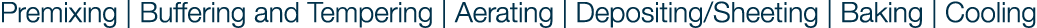 Premixing | Buffering and Tempering | Aerating | Depositing/Sheeting | Baking | Cooling