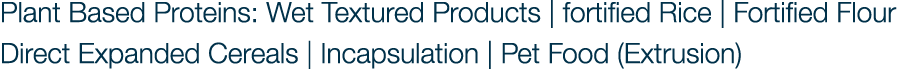 Plant Based Proteins: Wet Textured Products | fortified Rice | Fortified Flour Direct Expanded Cereals | Incapsulatio...